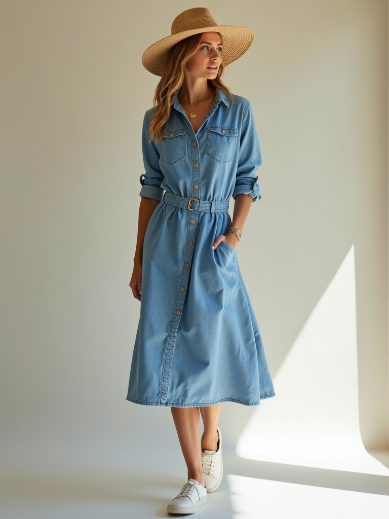breathable chambray shirt dress