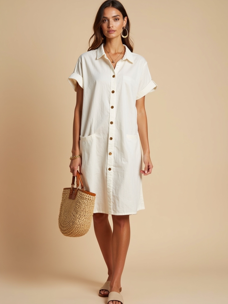 breathable linen shirt dress