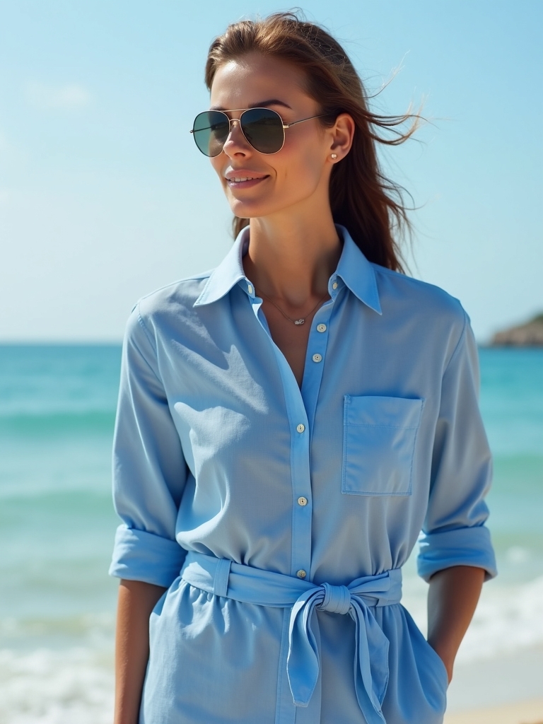 breathable ocean blue linen dress