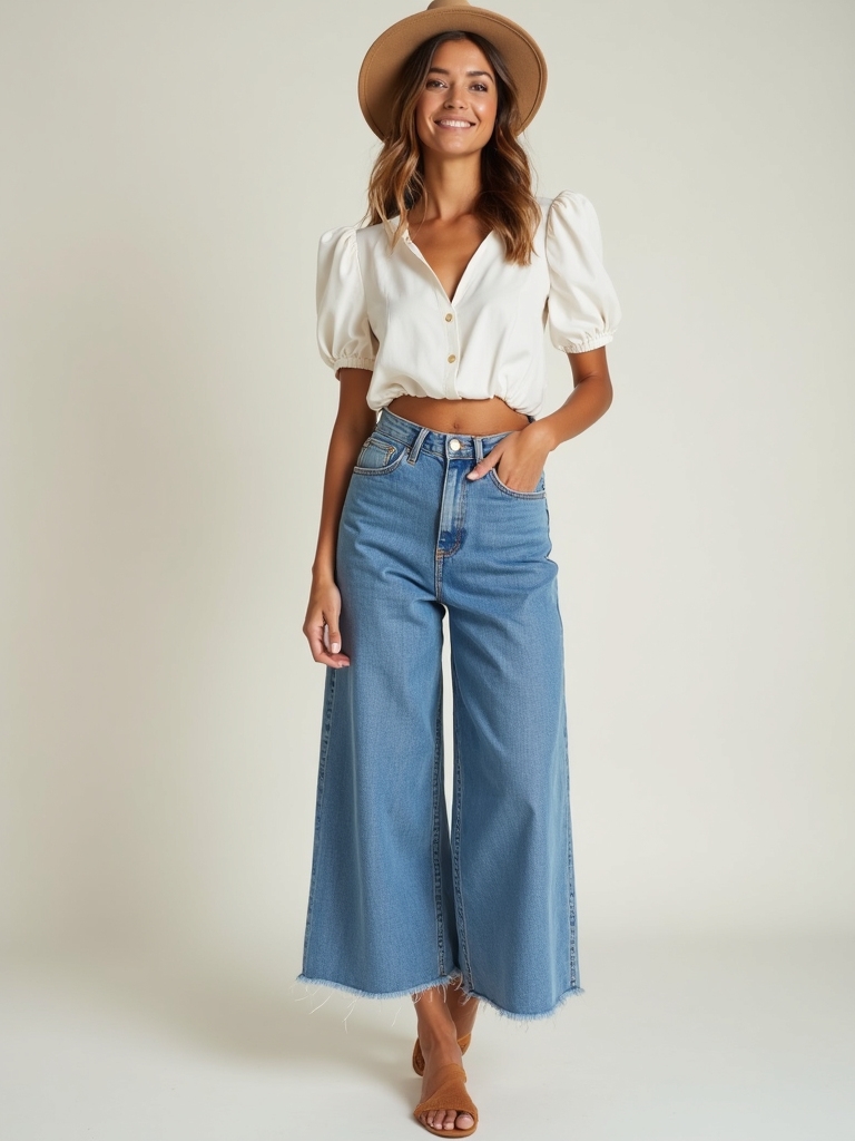 chic breathable denim culottes
