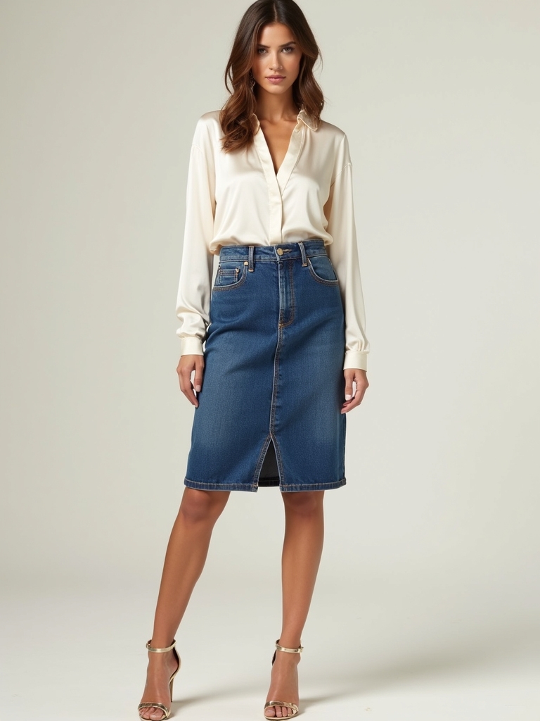 chic jean skirt ensemble