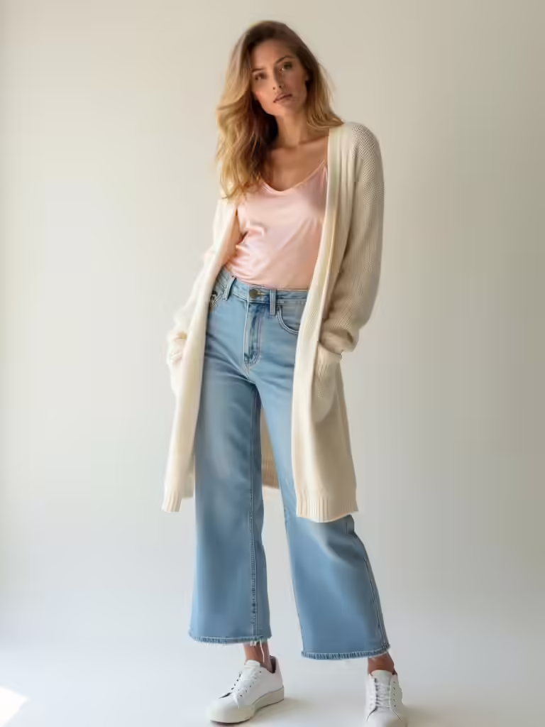 chic wide leg cardigan outfit