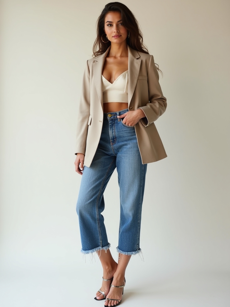 cropped denim oversized blazer