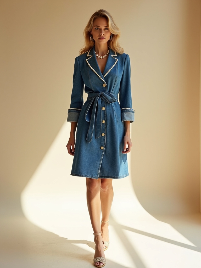 denim dresses with pearls