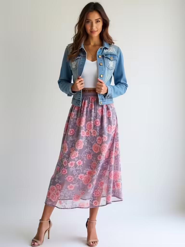 denim floral summer outfits