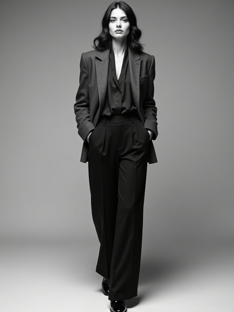monochrome museum outfit photography