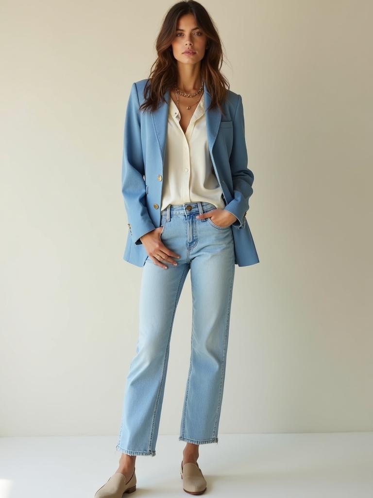 polished light denim outfits
