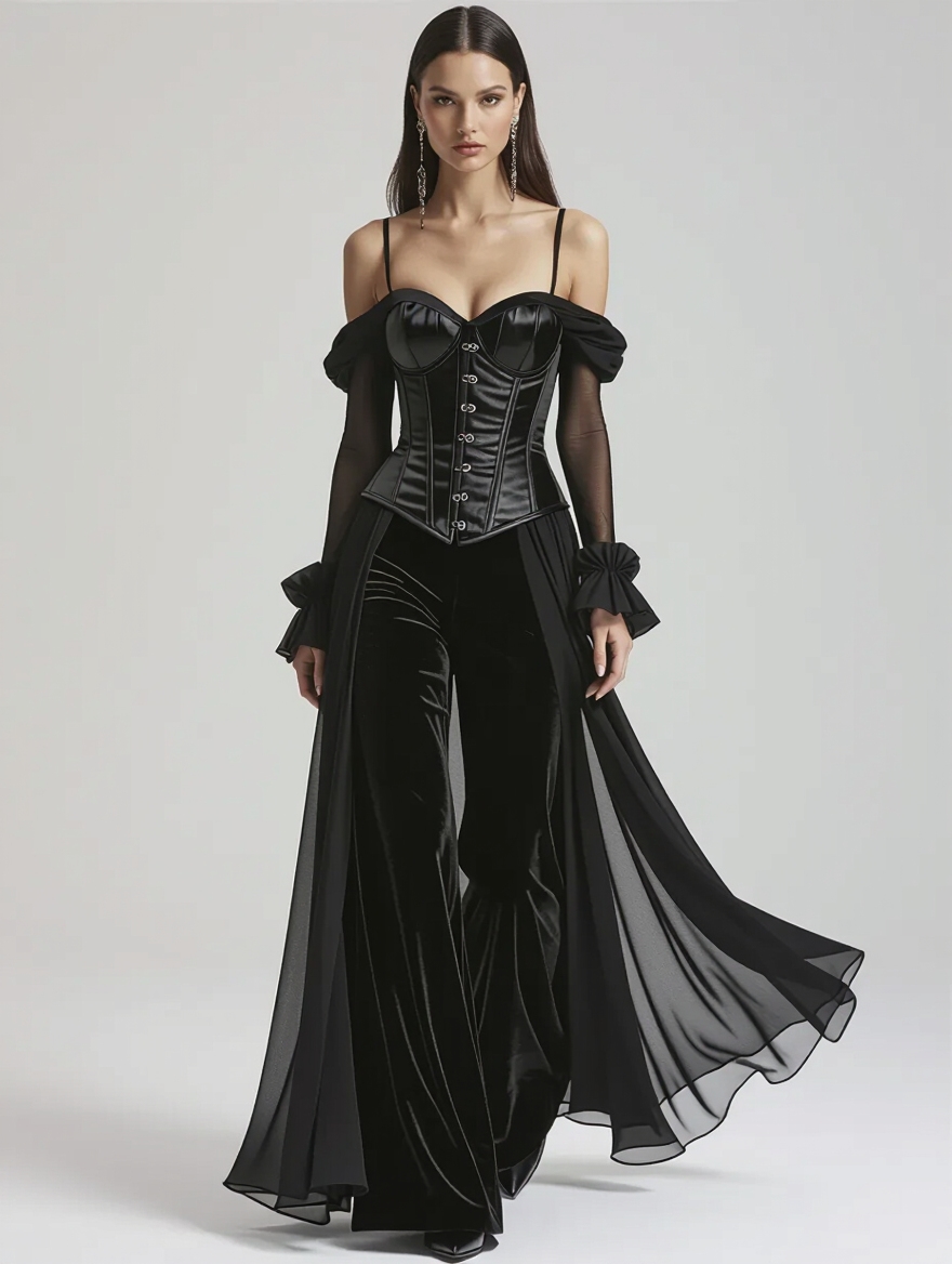 textured black outfit layering