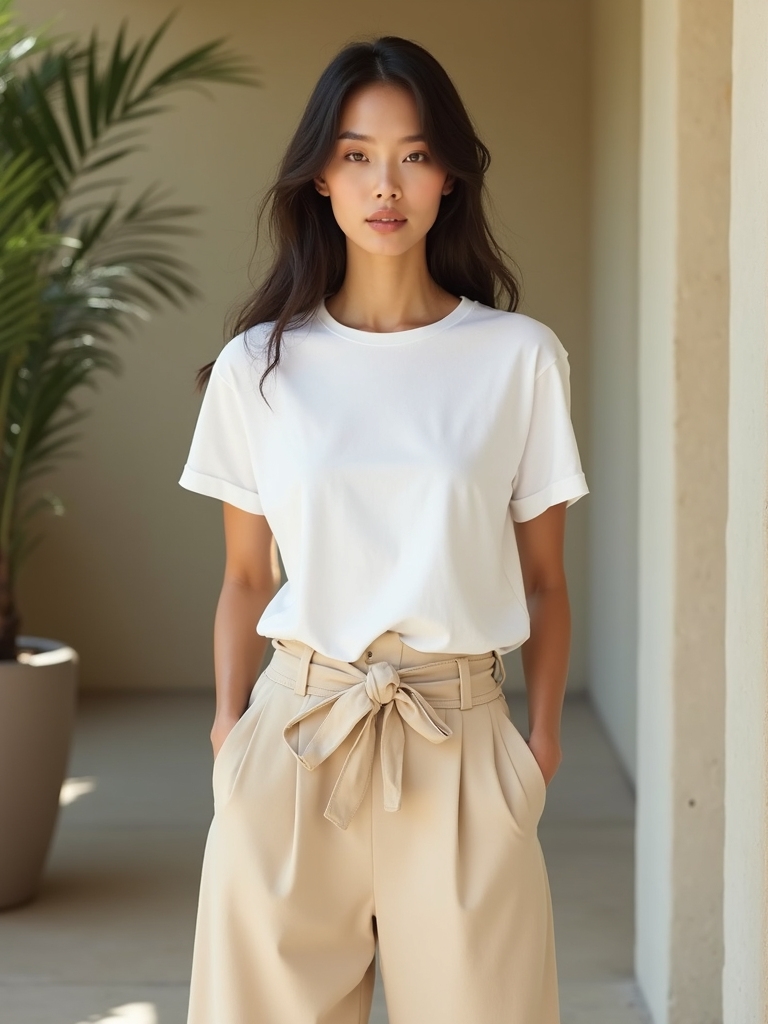 tucked tees wide leg trousers