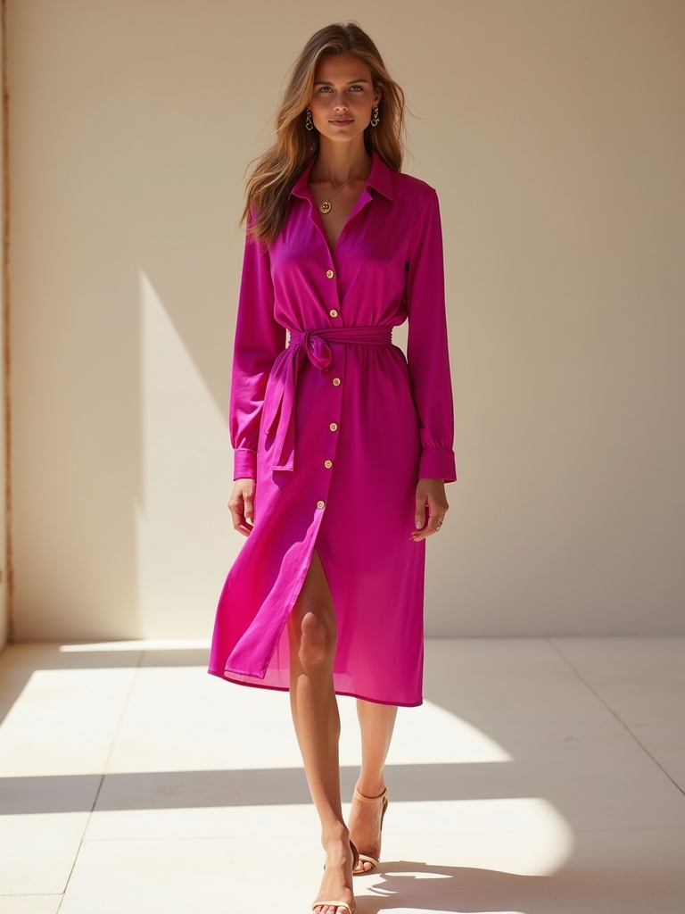 vibrant silk shirt dress