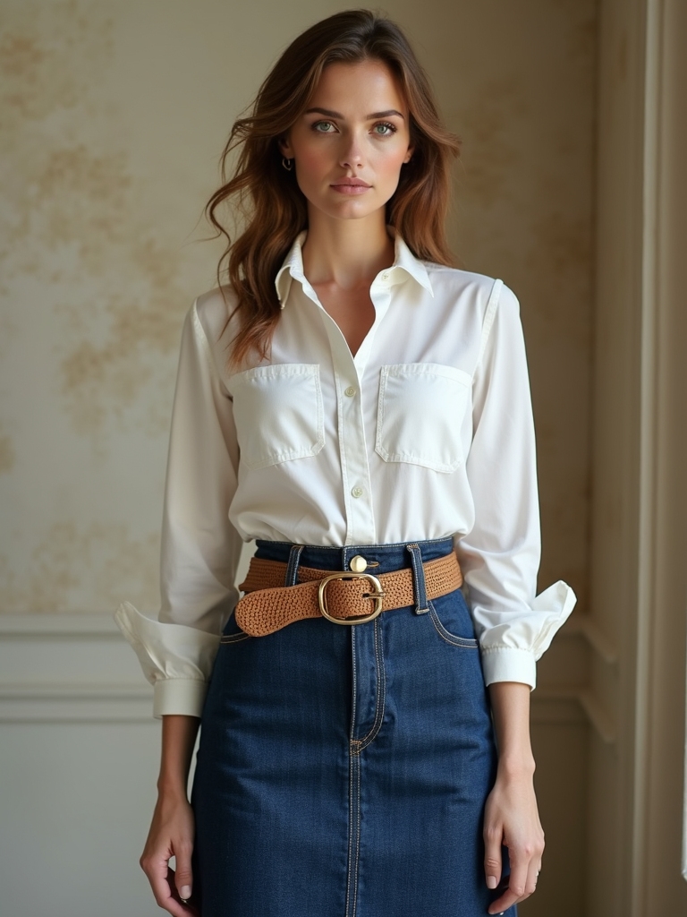 vintage button down denim skirt