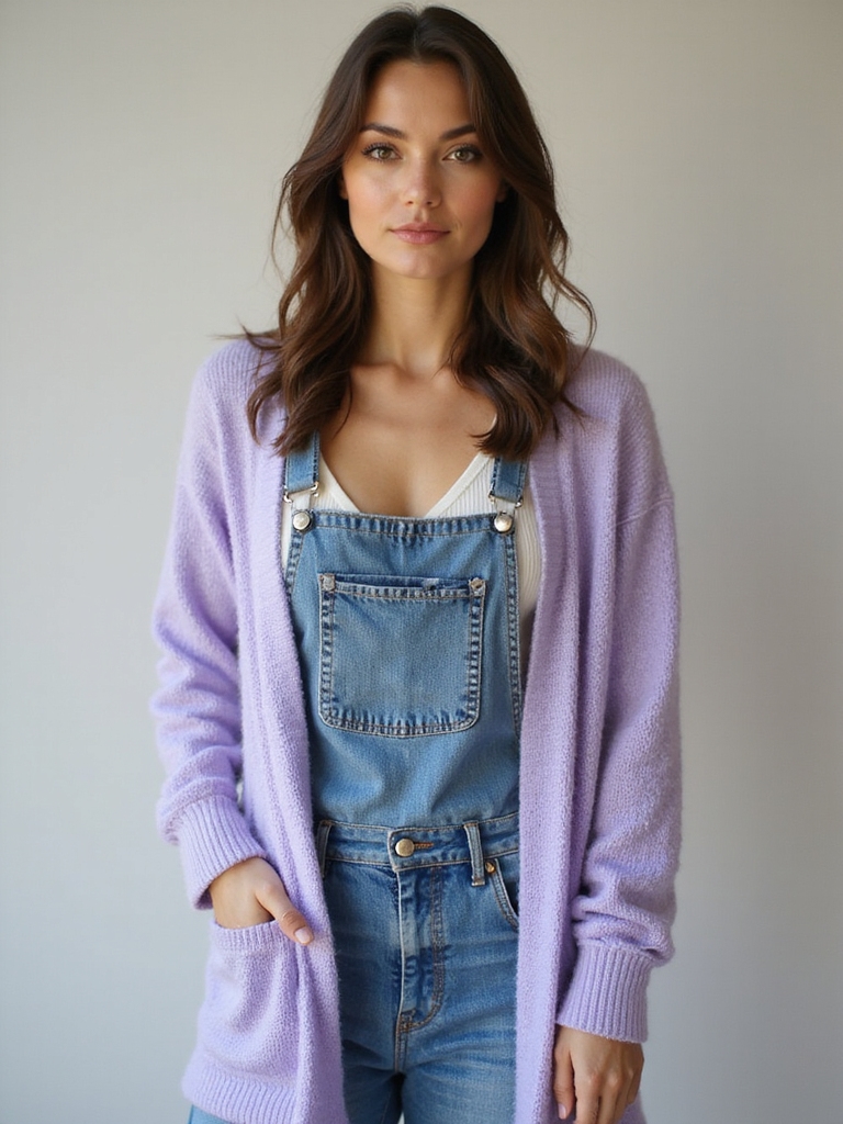 bold cardigans over overalls