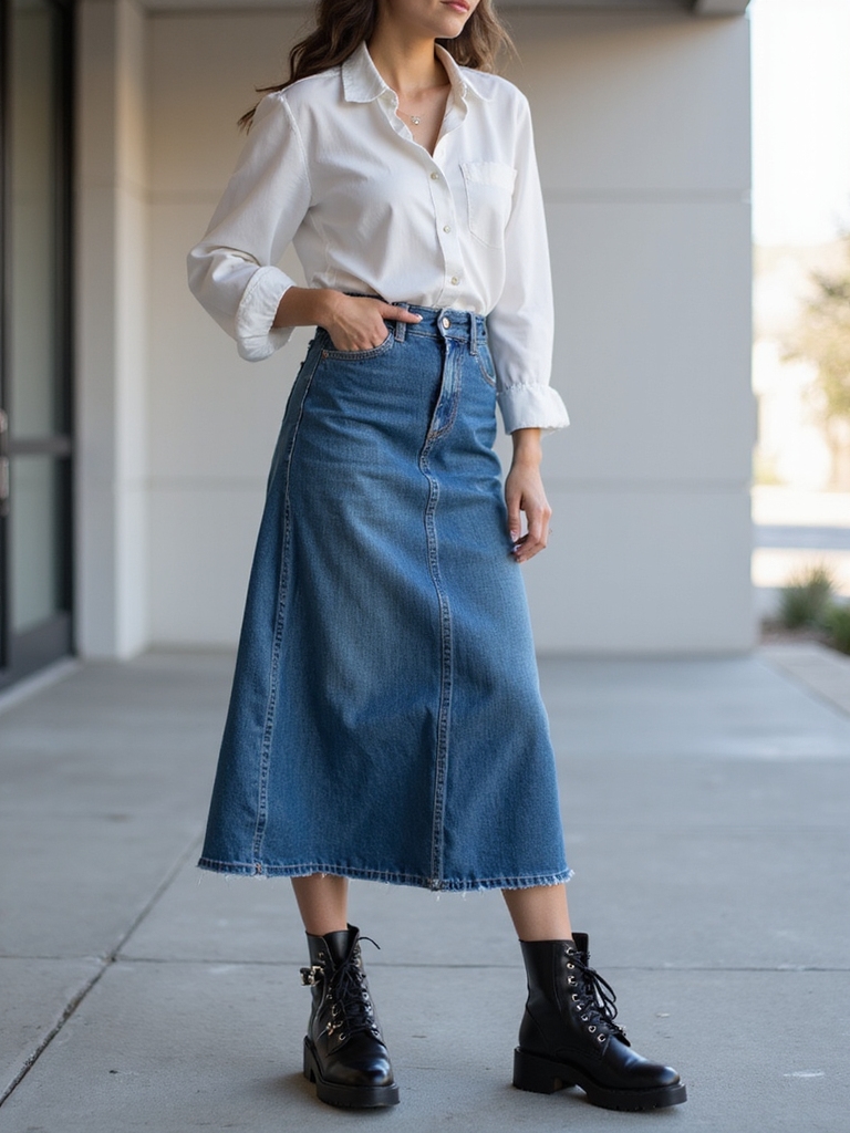 bold denim meets chunky boots