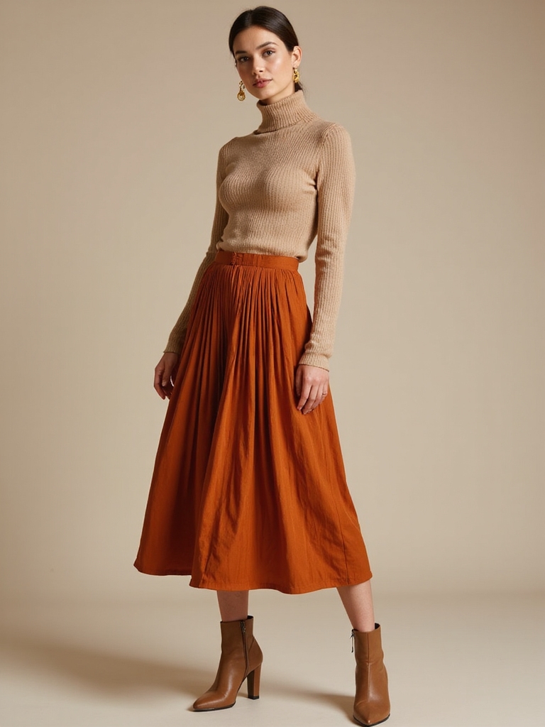 bold turtlenecks under skirts