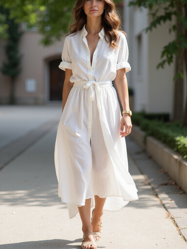 breathable white shirt dress