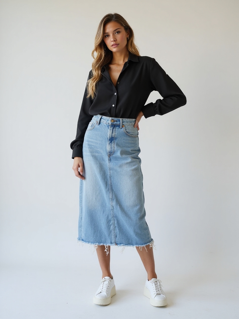 chic midi skirts chunky sneakers