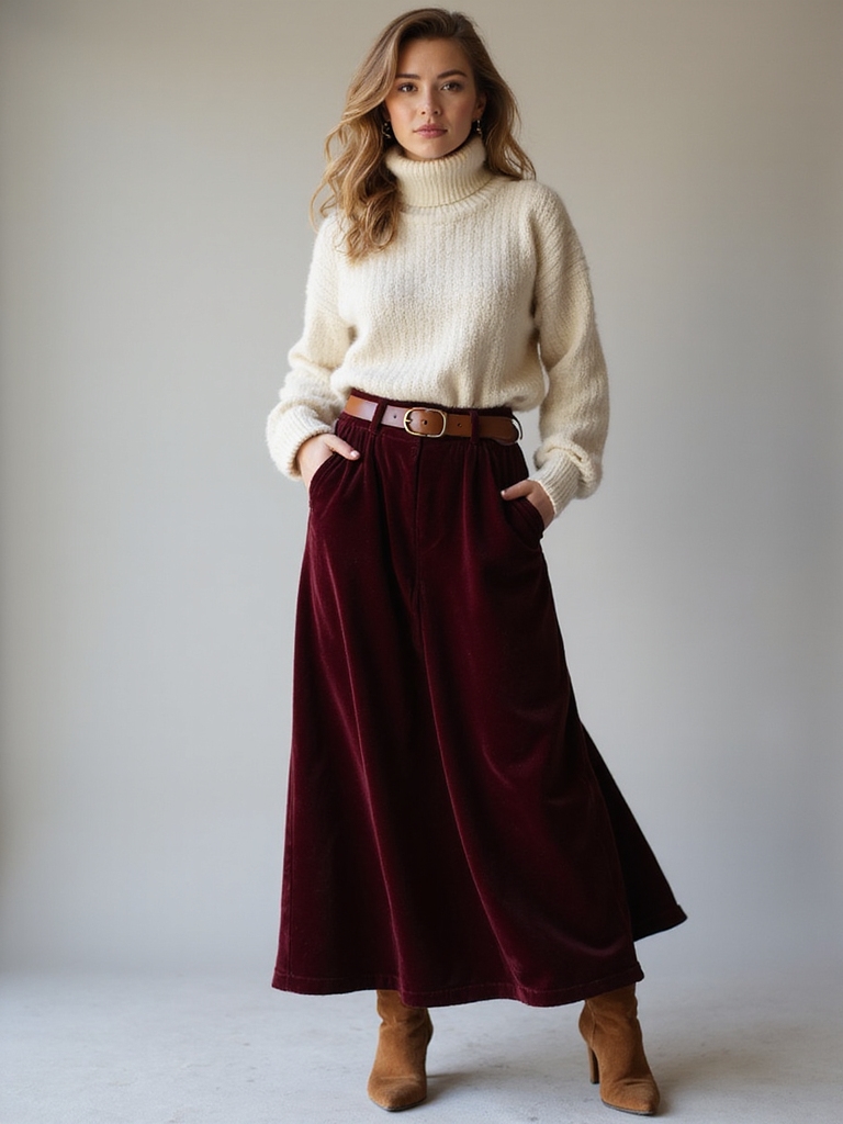 chic winter long skirt outfits