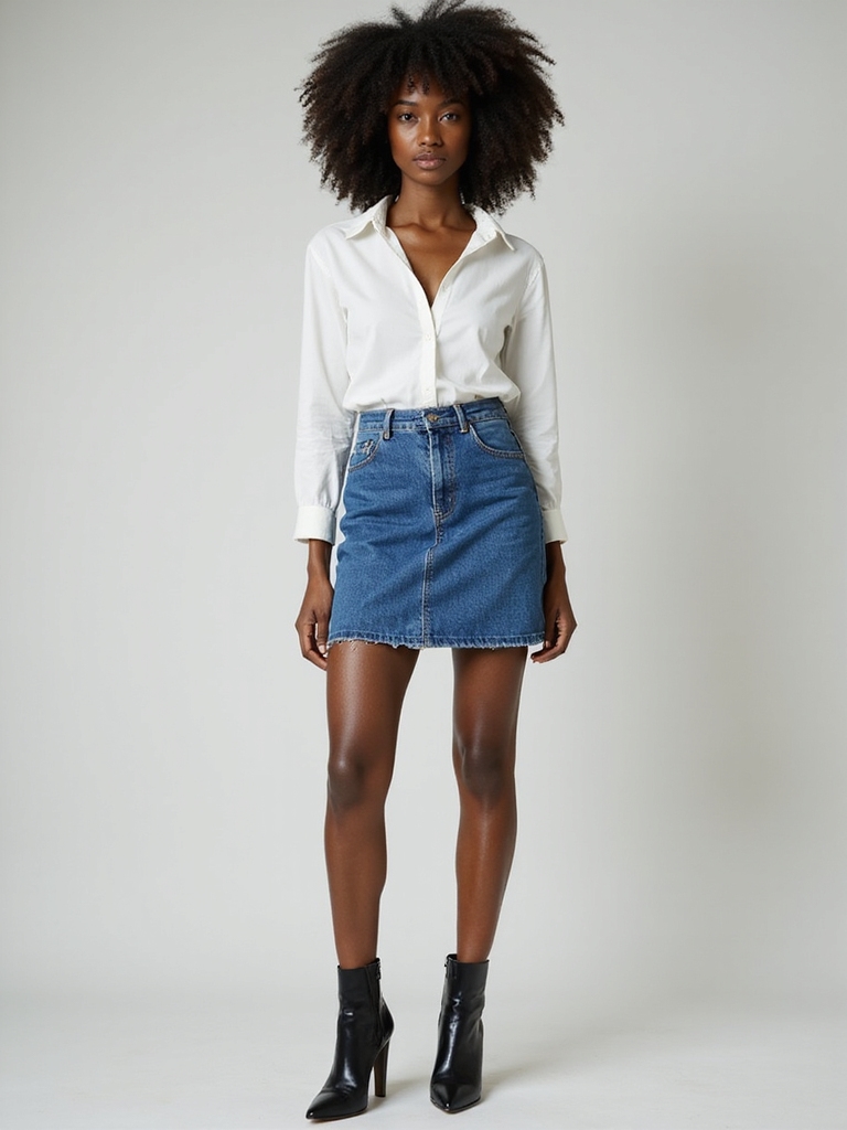 contrast denim skirt styling