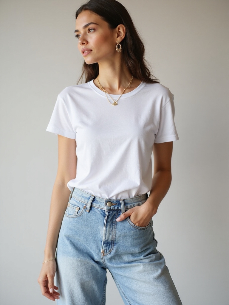 crisp tees high waisted denim