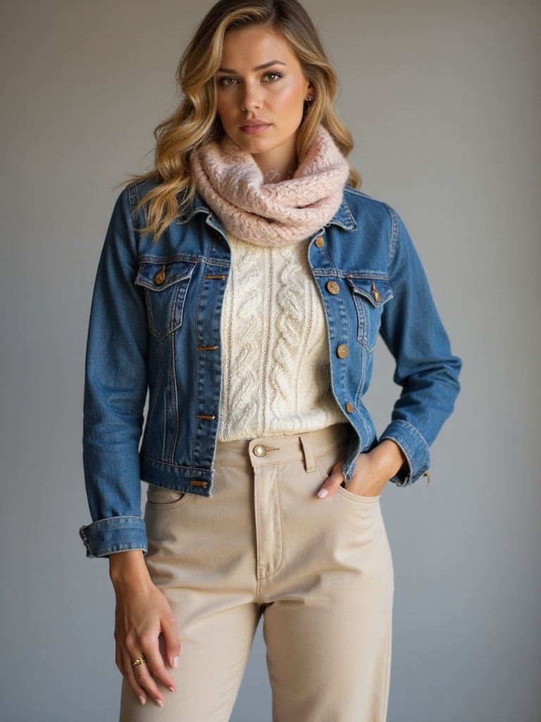 denim jackets with warm accessories