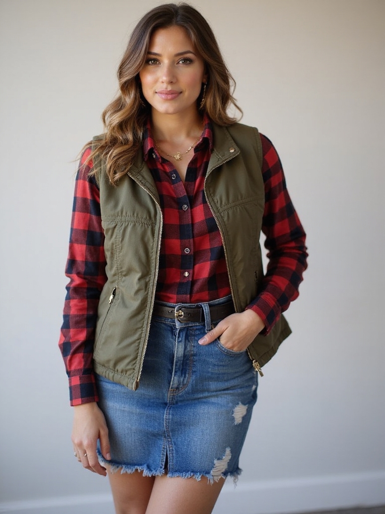 denim skirt layered styling