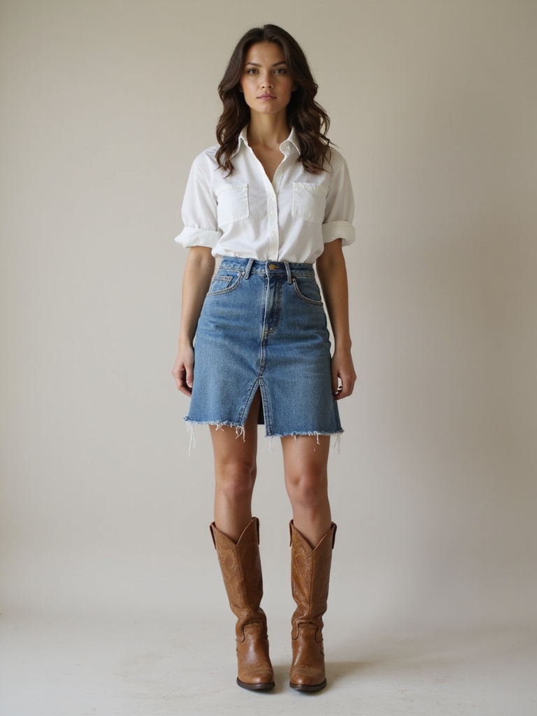 denim skirts and classic boots