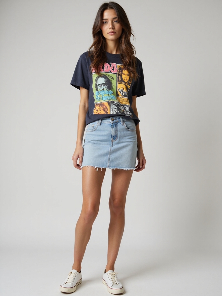 denim skirts and graphic tees