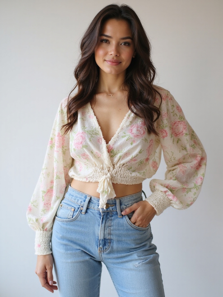 floral blouse high waisted jeans