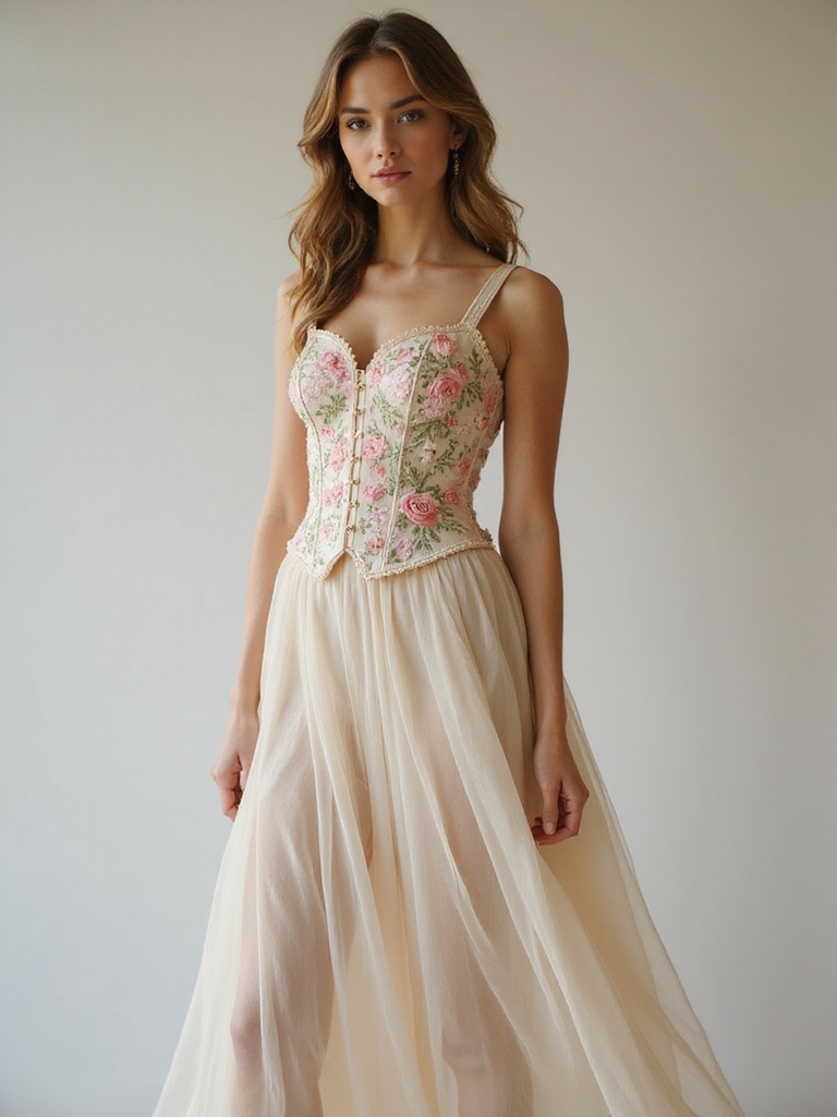 floral corset flared skirt