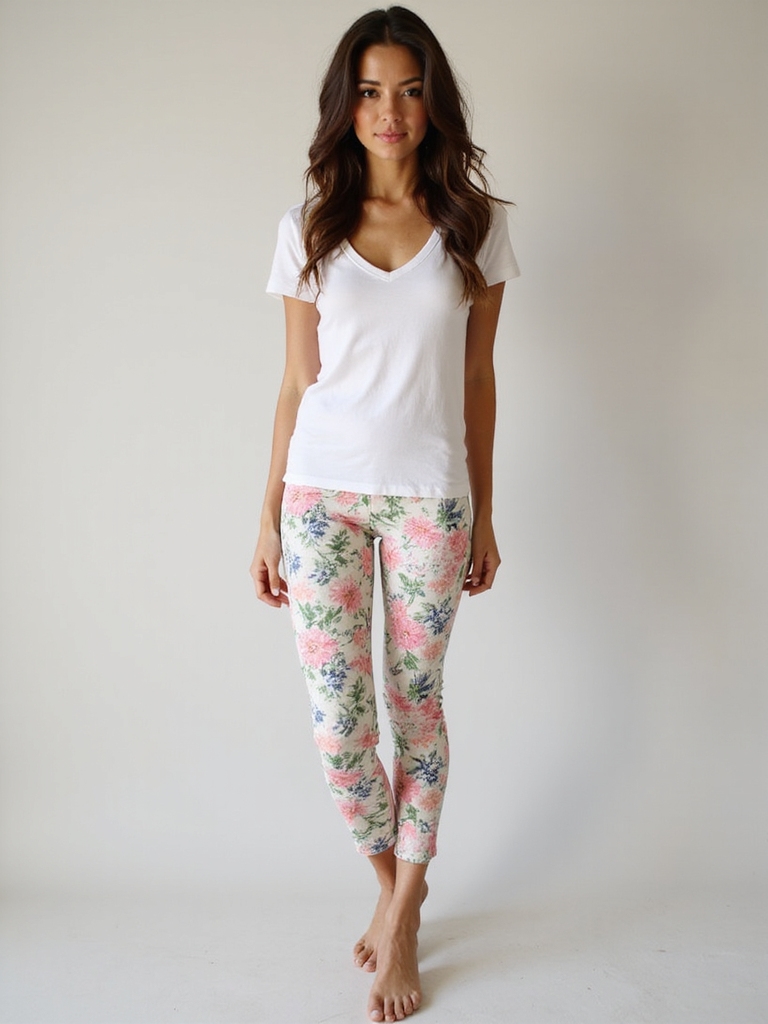 floral leggings crisp white tee