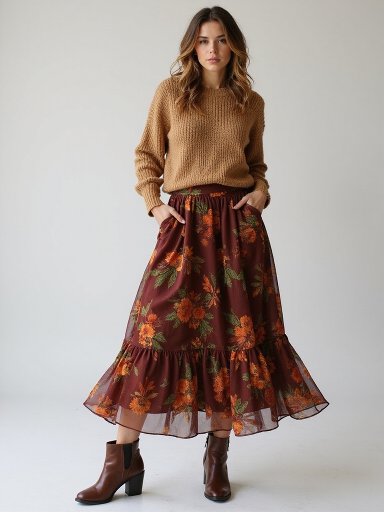 floral skirts with textures