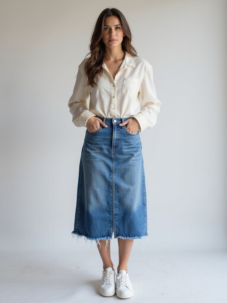 jean skirts and sneakers
