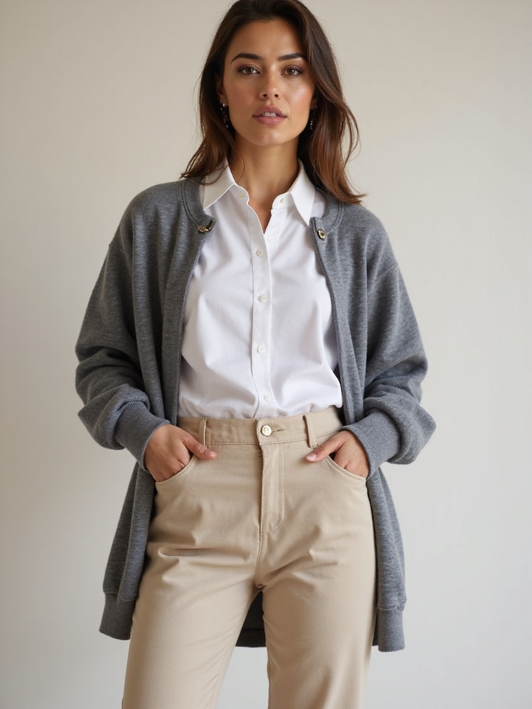 layered button down sweatshirt style