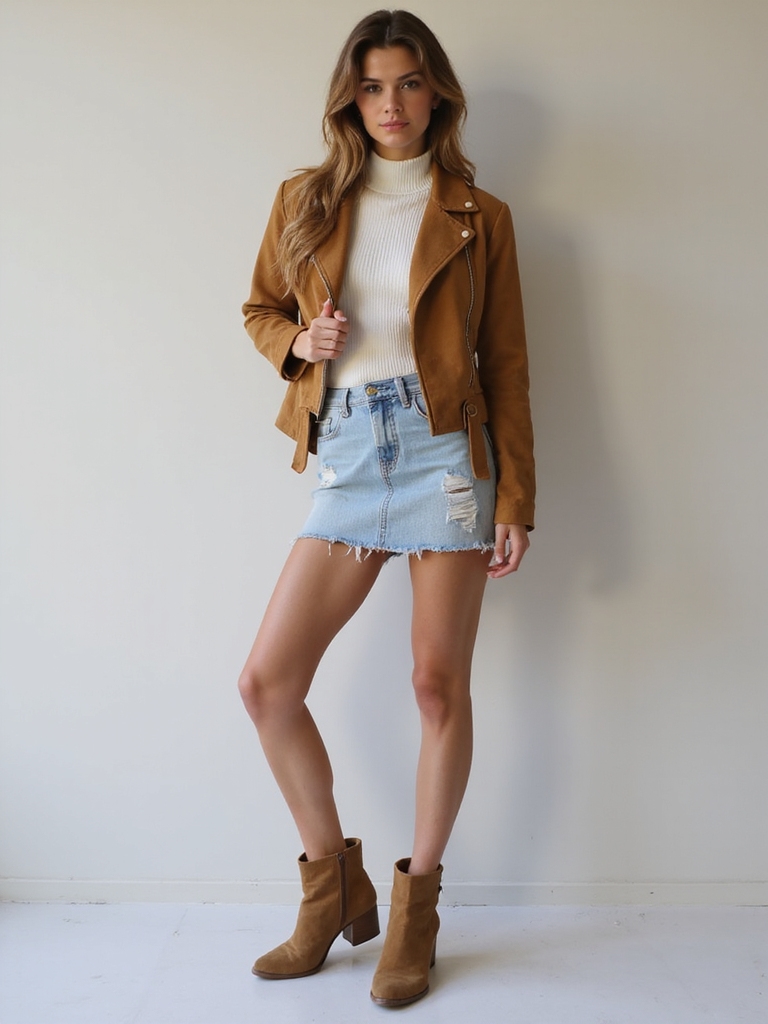 layered denim skirt styling