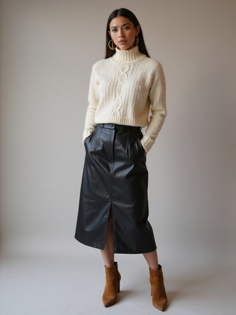 layered leather skirt styling