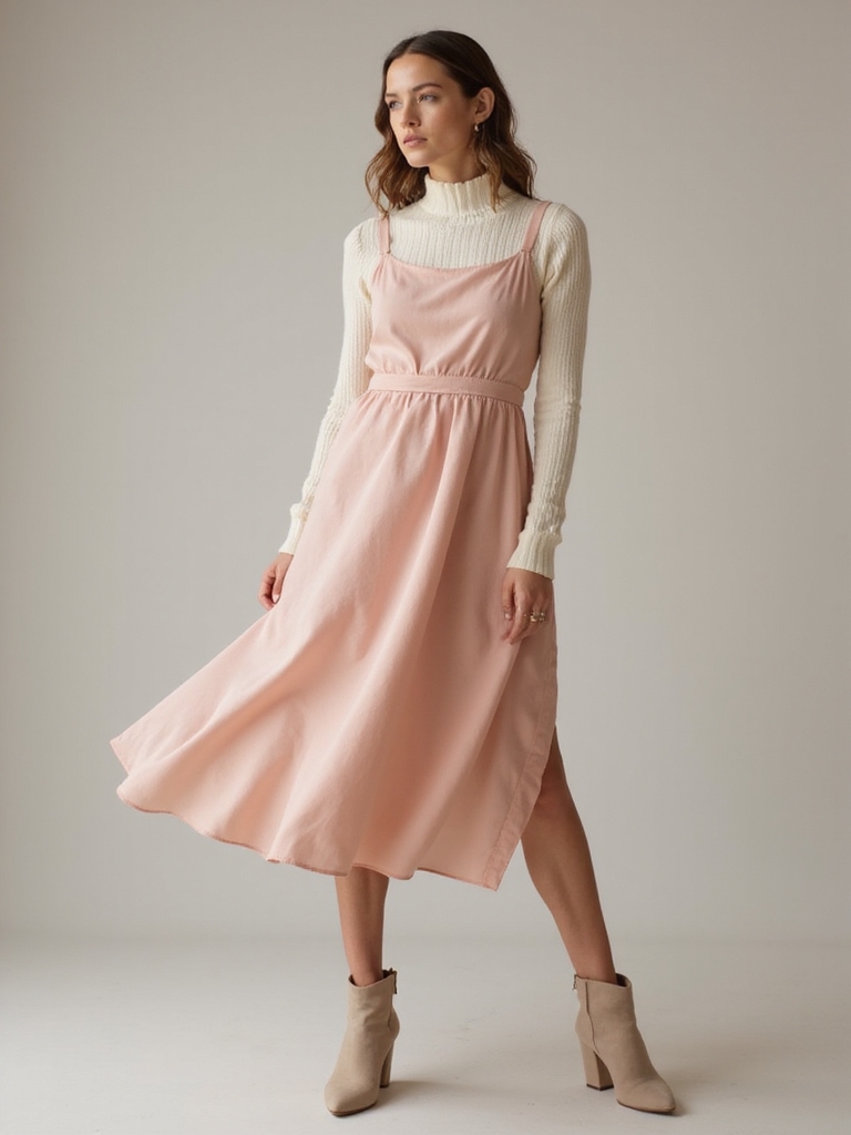 layering turtlenecks with slip dresses
