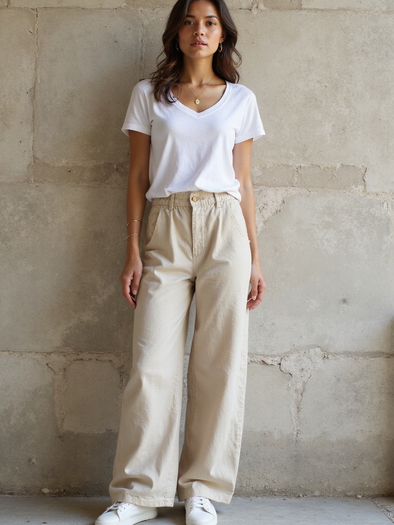linen pants tees sneakers