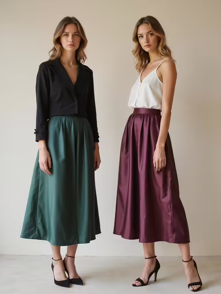 luxe satin midi skirt outfits