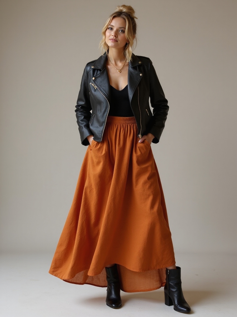 maxi skirts meet leather