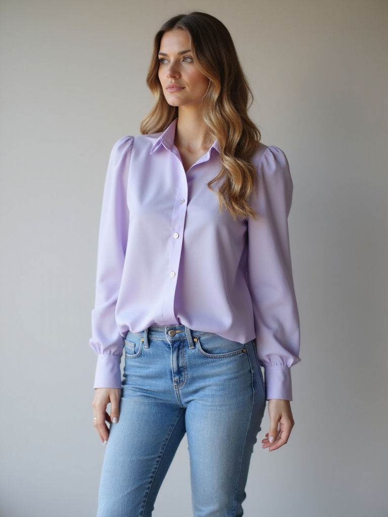 pastel blouse with slim fit jeans