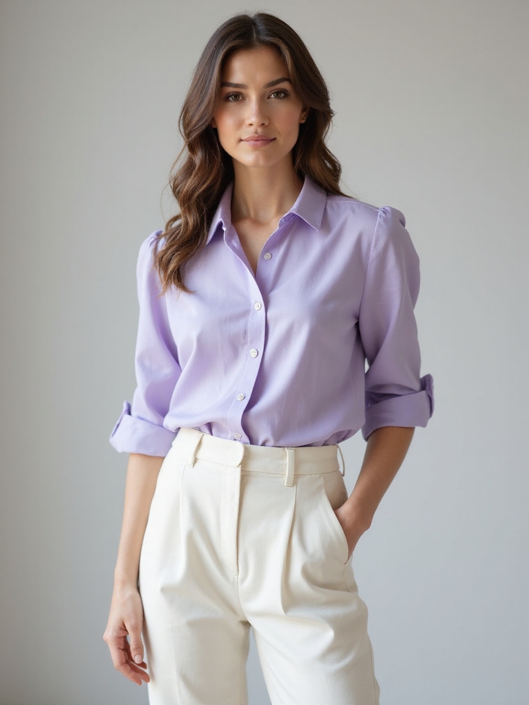 pastel blouses tailored trousers