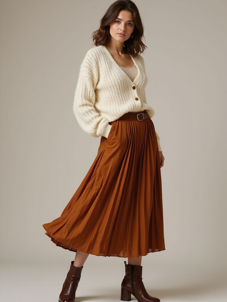 pleated skirt chunky cardigan