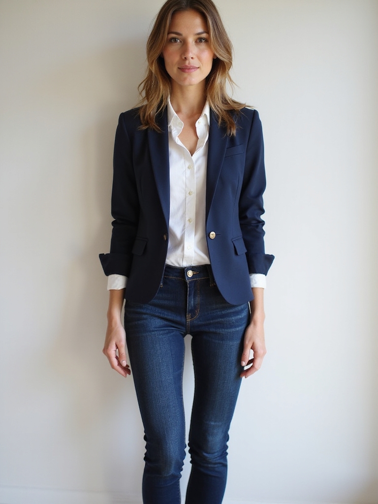 polished dark denim ensemble