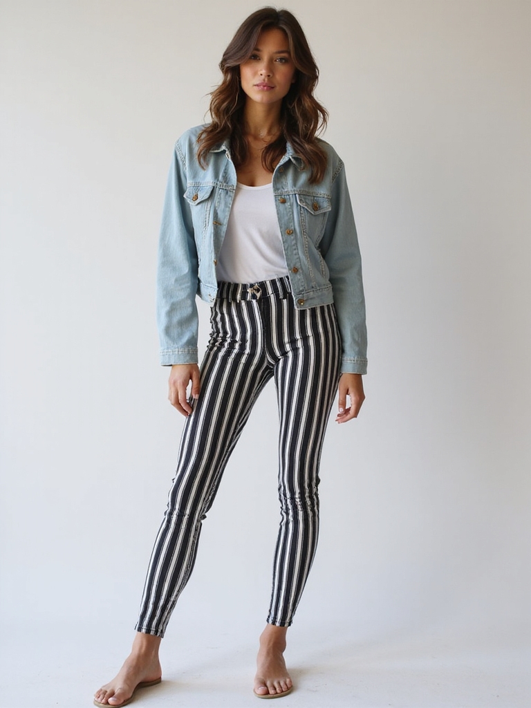 striped leggings denim jacket