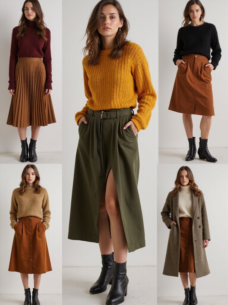 stylish fall skirt ensembles