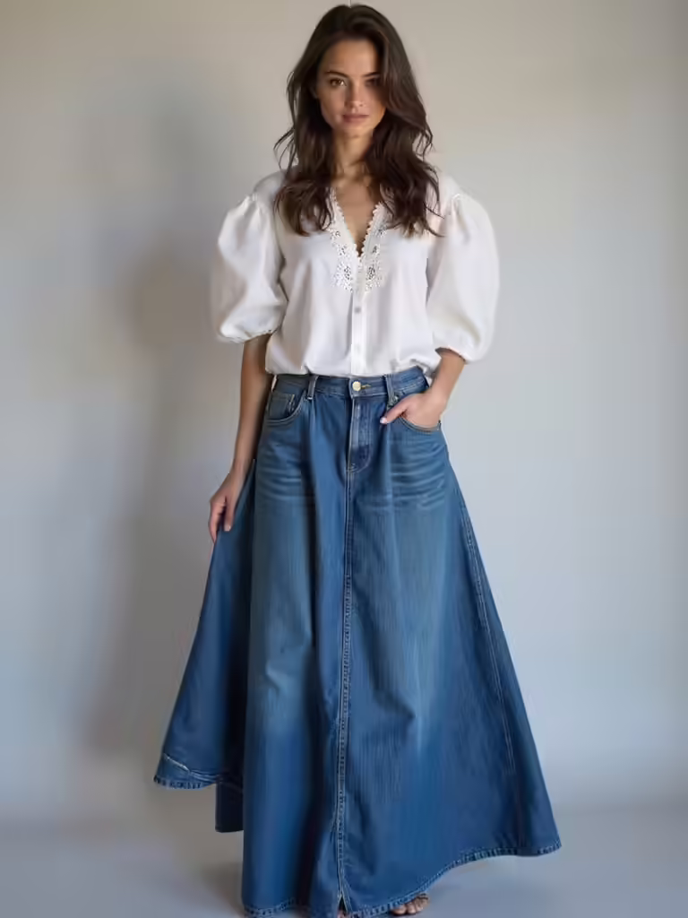 trendy long jean skirts