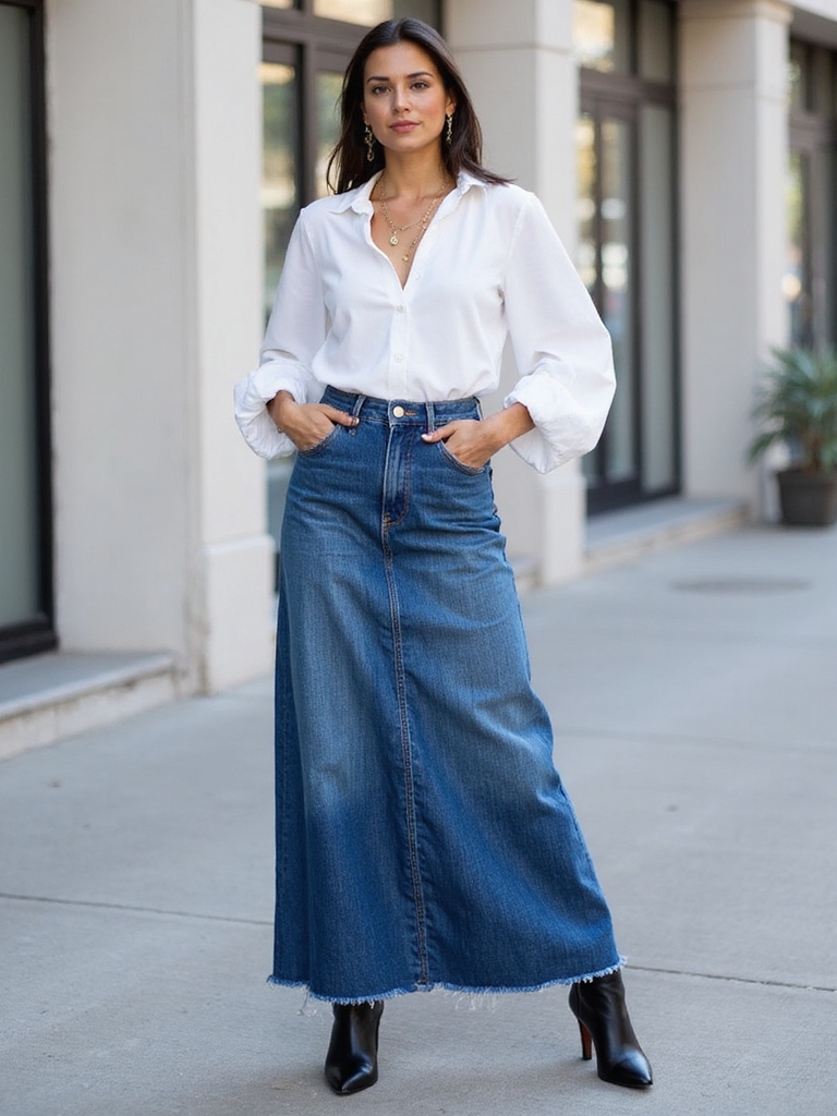versatile long jean skirts