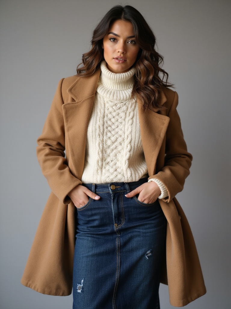 winter layering for jean skirts