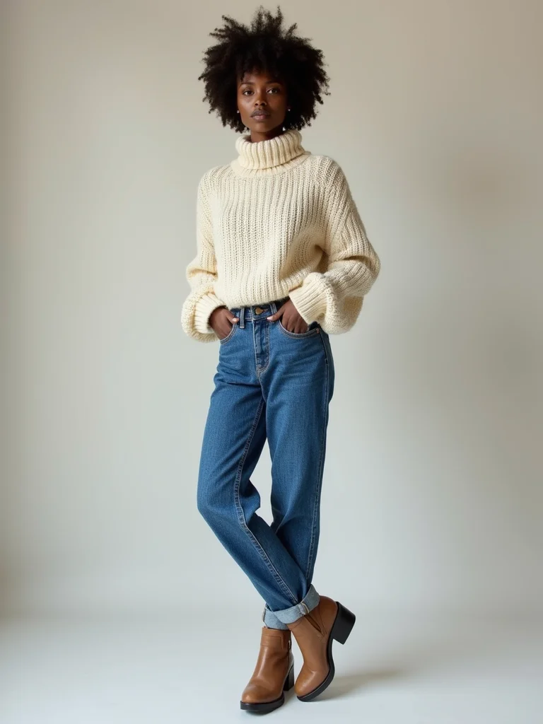 chunky sweater high waist jeans