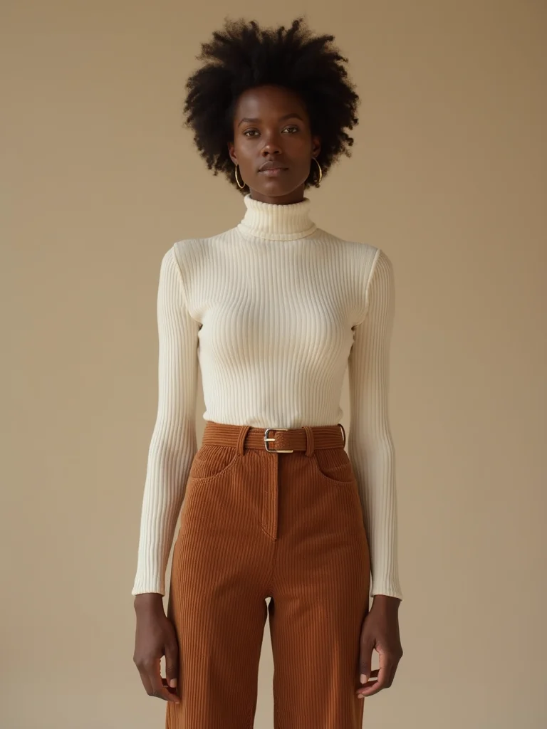 cocoa corduroy turtleneck ensemble